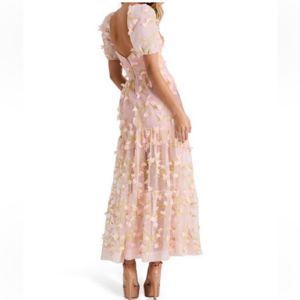 HELSI Pink Corrine 3D Puff Sleeve Gown Dress Size Medium - Picture 2 of 7